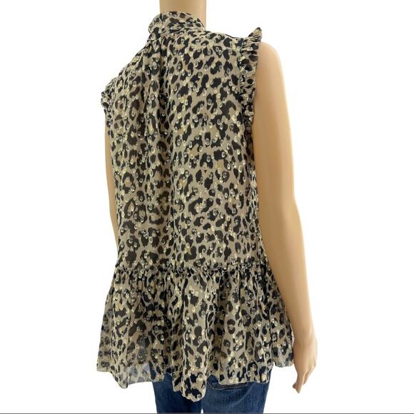 Kate Spade SMALL Cream Gold SILK Leopard Print Ruffle Neck Bow Top Blouse - Picture 4 of 5